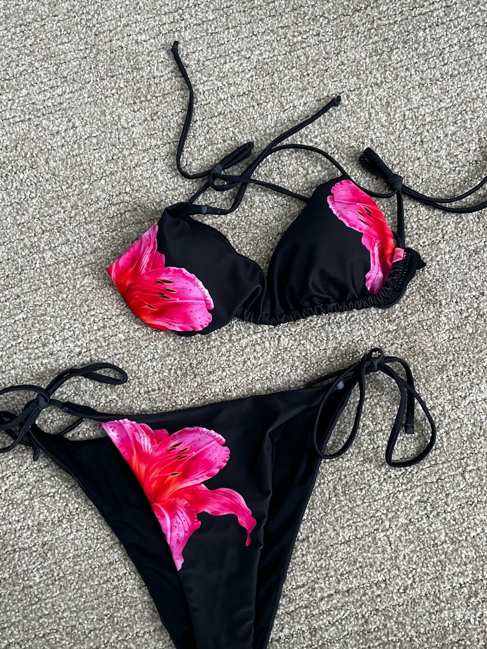 Dexter Black Bikini with Hot Pink Floral Accents
